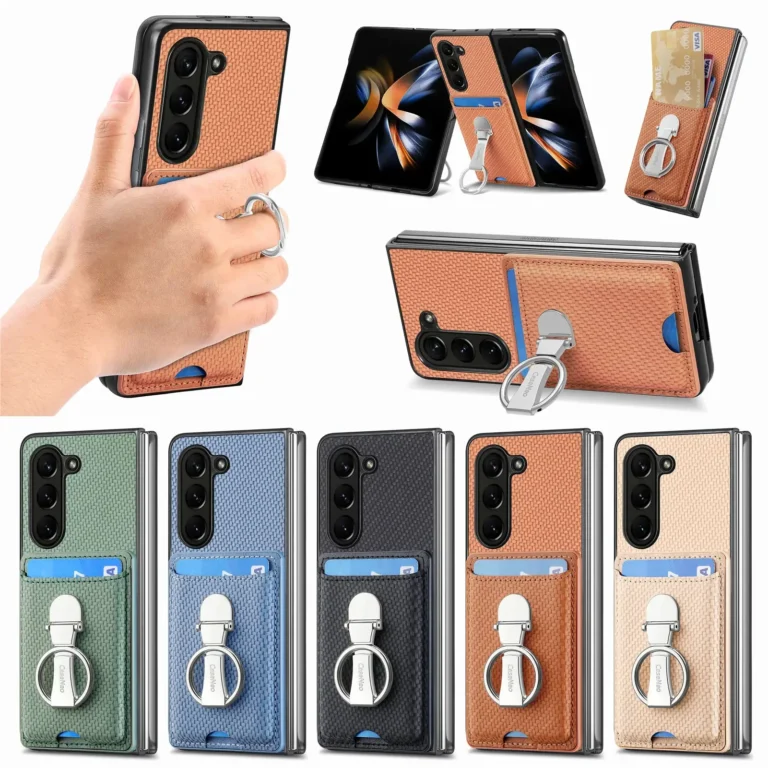 | Wholesale Price at Gaffar India Carbon Fibre Cards Solt Wallet Kickstand Case for Samsung Z FOLD 6 5 4 5G Fold5 Finger Ring Holder Bracket Anti-drop Bag Cover