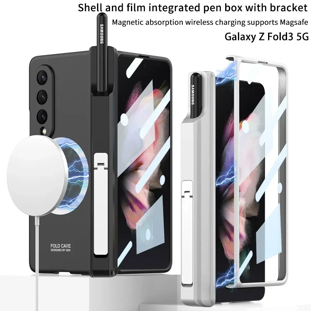Case for Samsung Galaxy Z Fold5 Fold 4 Fold3 with Pencil Magnetic Wireless Charger Shell Membrane All-Inclusive Protective Cover
