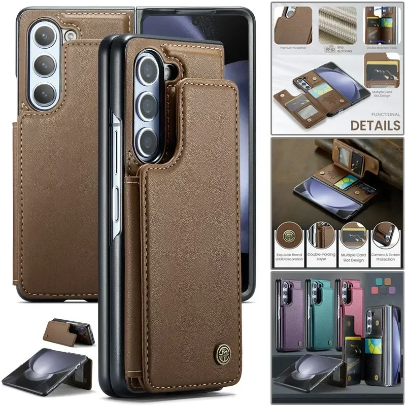 CaseMe Magnetic Flip Leather Phone Case for Samsung Galaxy Z Fold 5 4 3 5G Wallet Card Holder Shockproof Back Cover Coque Etui