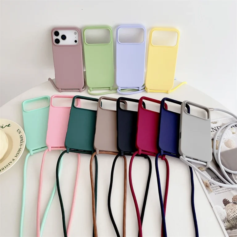 Crossbody Lanyard Cord Liquid Silicone Soft Case for iPhone 17 Air 16 15 14 Plus 13 Pro Max Matte Strap Shockproof Candy Cover