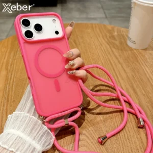Crossbody Lanyard Strap Matte Magnetic For Magsafe Case For iPhone 17 Pro Max 16 15 14 Plus 13 12 11 XR Wireless Charging Cover