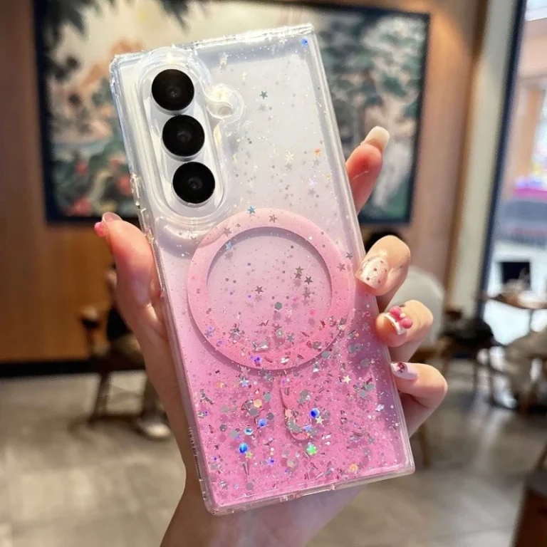 | Wholesale Price at Gaffar India Drip Glue Glitter Gradient Magnetic Phone Case For Samsung Galaxy Z Fold 7 6 5 4 3 Fold7 Fold6 5G For Magsafe Transparent Cover