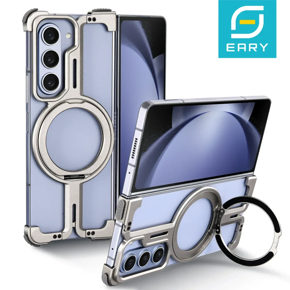 Eary Frameless for Samsung Galaxy Z Fold 6 5 Phone Case with Magsafe Kickstand 360°Rotatable Bezel Less Ultra for Z Fold 5 Cover