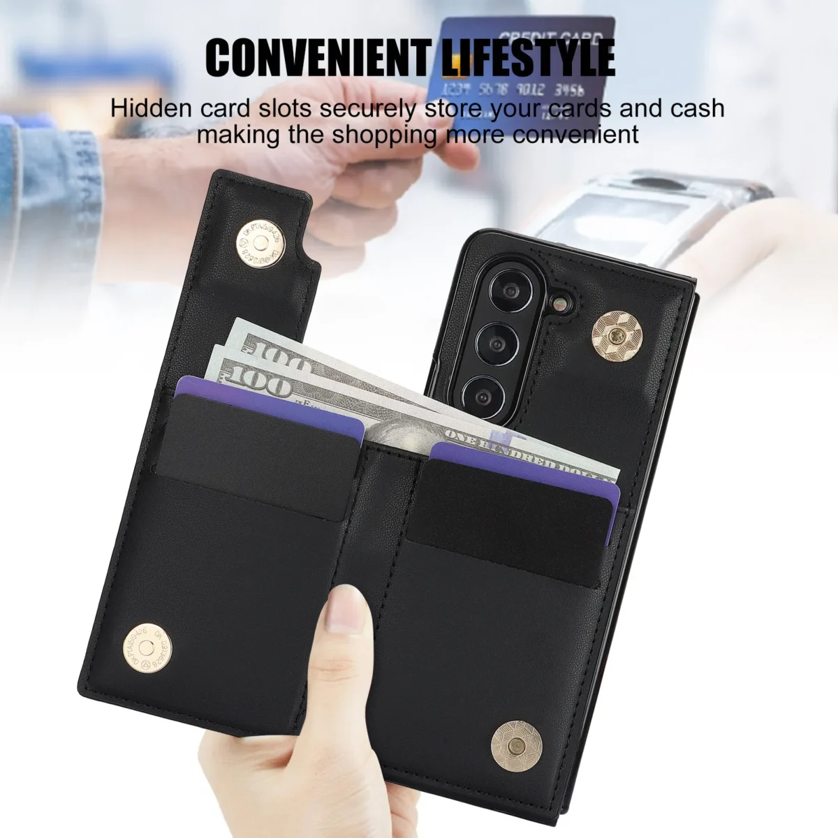 Fold7 Diamond Grid Pu Leather Phone Case for Samsung Galaxy Z Fold 7 6 5 4 3 Ring+bracket+Double Buckle Card Holder Wallet Cover - Image 5