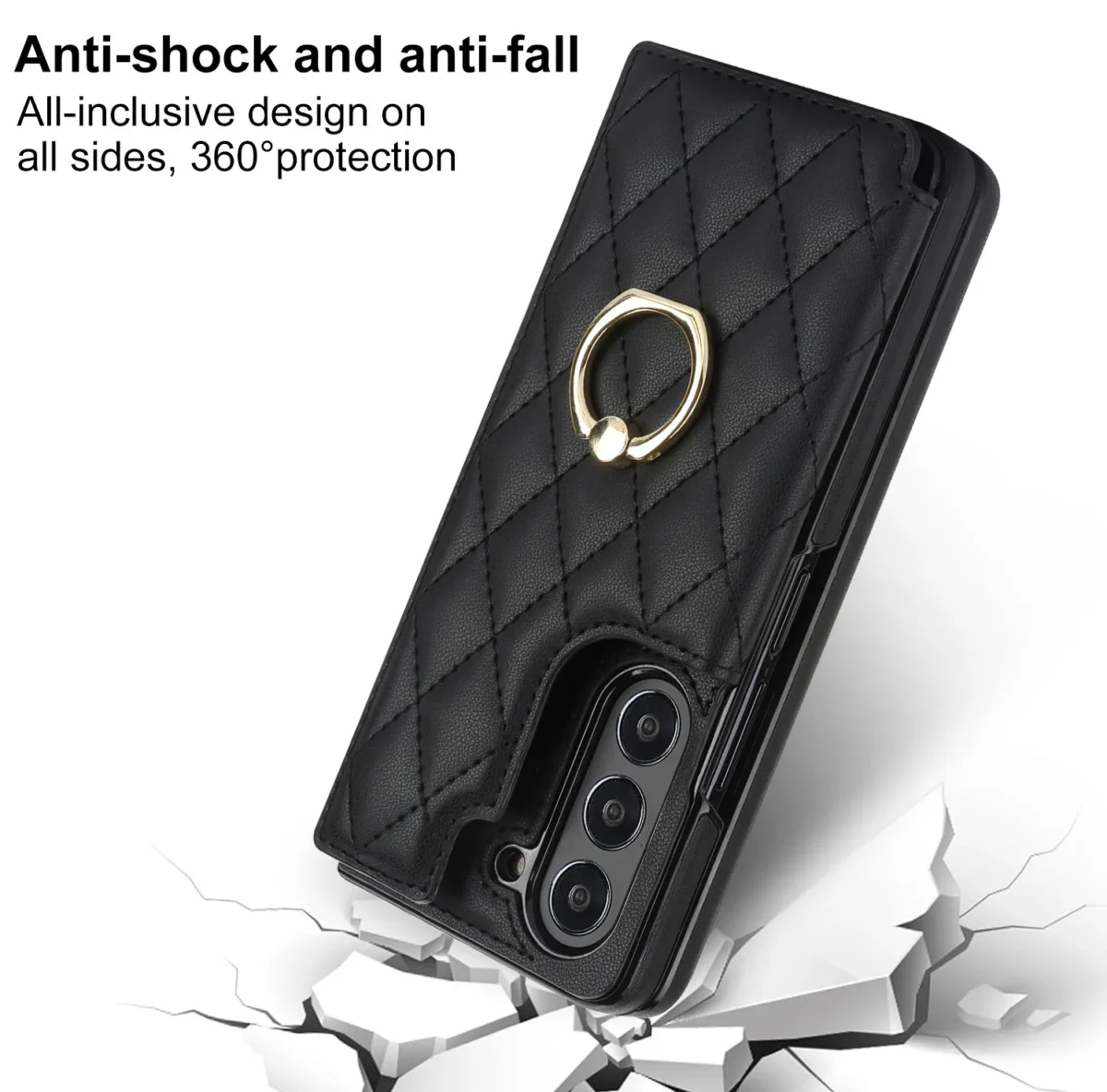Fold7 Diamond Grid Pu Leather Phone Case for Samsung Galaxy Z Fold 7 6 5 4 3 Ring+bracket+Double Buckle Card Holder Wallet Cover - Image 6