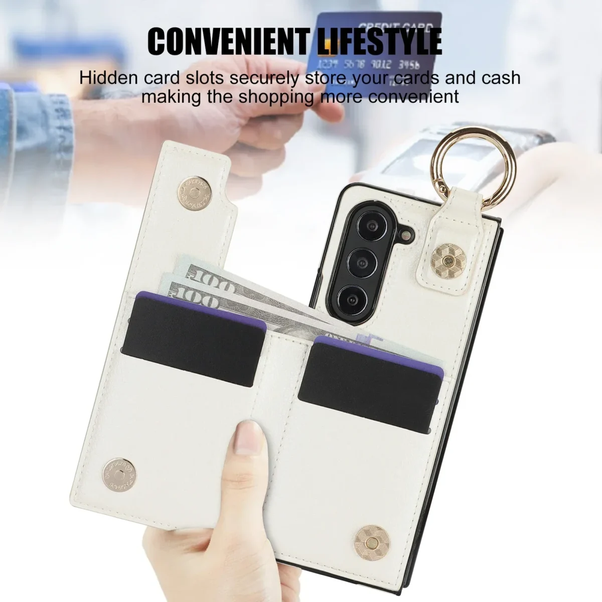 Folding Card Bag Finger Ring Leather Stand Case for Samsung Galaxy Z Fold 3 4 5 6 7 5G ZFold6 Zipper Wallet Business Fold7 Cover - Image 5