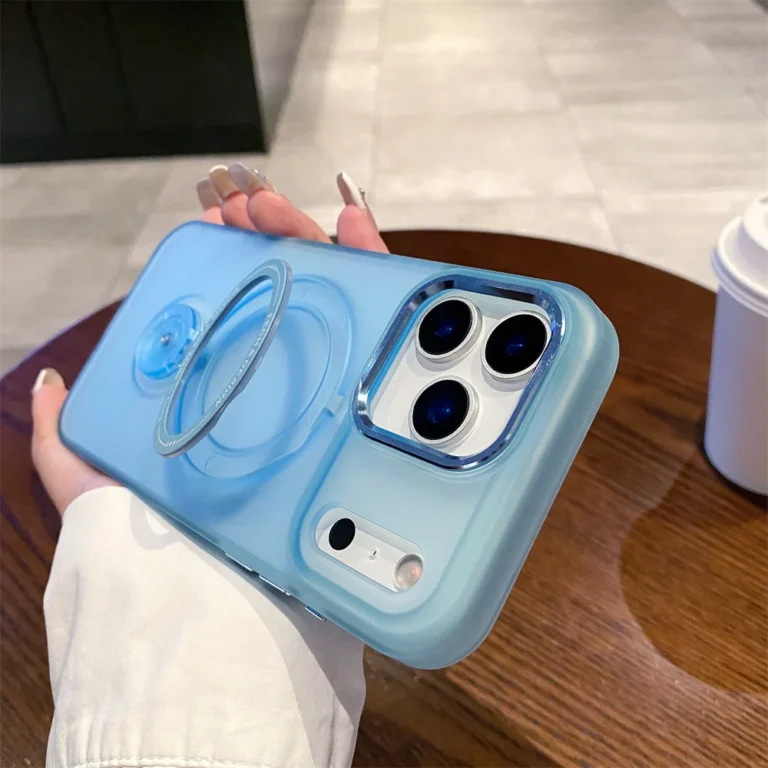 | Wholesale Price at Gaffar India For Magsafe Fold Bracket Rotating Stand Magnetic Phone Case For iPhone 16 17 Pro Max Solid Color Matte Frosted Translucent Cover