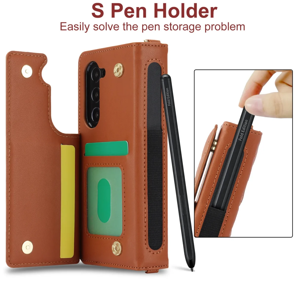 for Samsung Galaxy Z Fold 5 6 7 Fold 4 Z Fold 3 Case Luxury Card Slot Phone Holder Leather Wallet Strap Cover Crossbody Cases - Image 2