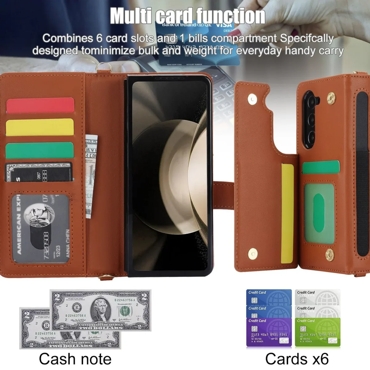 for Samsung Galaxy Z Fold 5 6 7 Fold 4 Z Fold 3 Case Luxury Card Slot Phone Holder Leather Wallet Strap Cover Crossbody Cases - Image 5