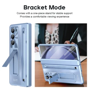 For Samsung Galaxy Z Fold 6 5 4 5G Case Plating Hinge With S Pen 360 Full Screen Protector AG Matte Shockproof Kickstand Cover