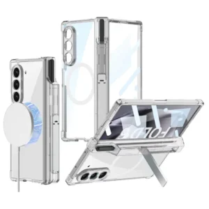 For Samsung Galaxy Z Fold 6 Magsafe Case Transparent Airbag Hinge Protection Screen Protector Z Fold 5 6 Cover With S Pen Holder