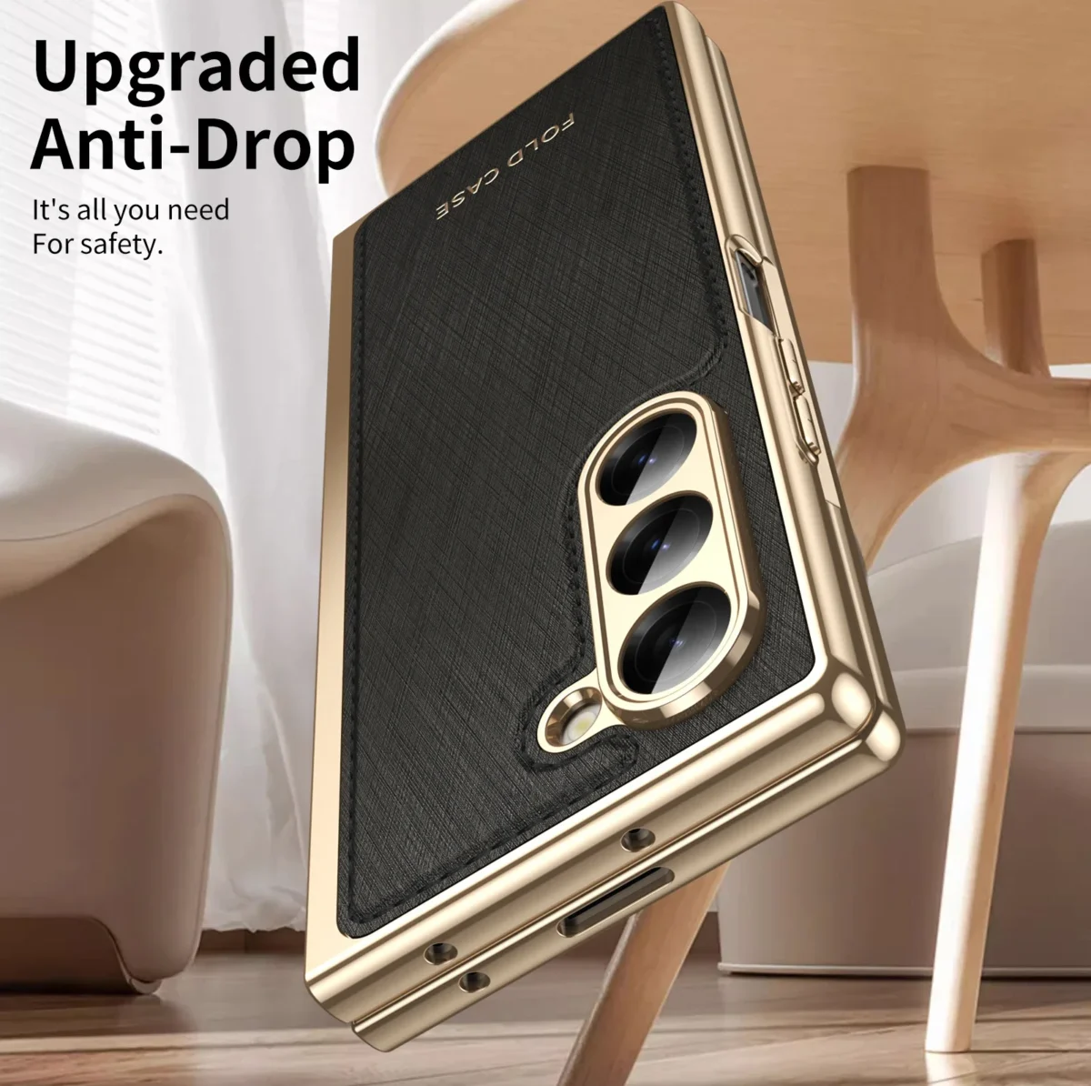 For Samsung Galaxy Z Fold 7 6 5 4 3 Case Leather Light Texture Gold Wire Plating Hinge 360 Full Screen Protector Folding Cover - Image 4