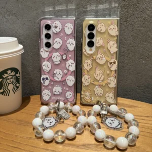 for Samsung Galaxy Z Fold 7 6 5 4 3 fold7 Strap Pendant Fold Phone Case Chiikawa Usagi Hachiware Cartoon Magnetic Cover