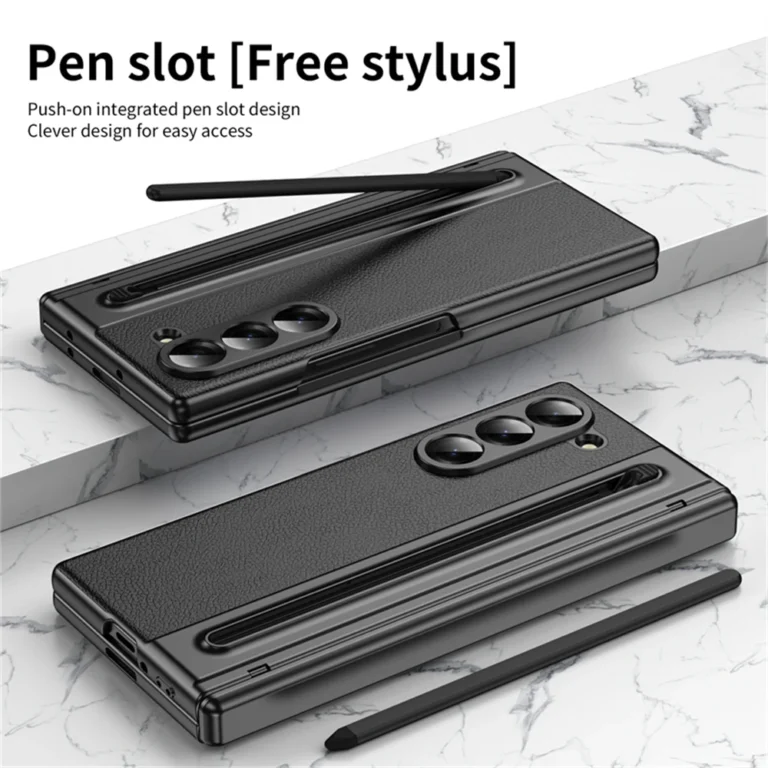 For Samsung Galaxy Z Fold 7 6 5 4 3 Leather Hinge Phone Case Outer Screen Glass S Pen Slot Protective Cover for Galaxy Z Fold 7