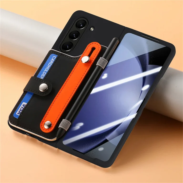 For Samsung Galaxy Z Fold 7 6 5 Fold7 5G Card Slot Wallet Case with Pen Holder & Screen Protector Wrist Strap Cover(NO Pen)
