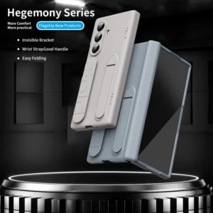 For Samsung Galaxy Z Fold 7 Case PC Wristband Wrist Strap Kickstand Anti-fingerprint Cover With Tempered Glass for Z Fold7