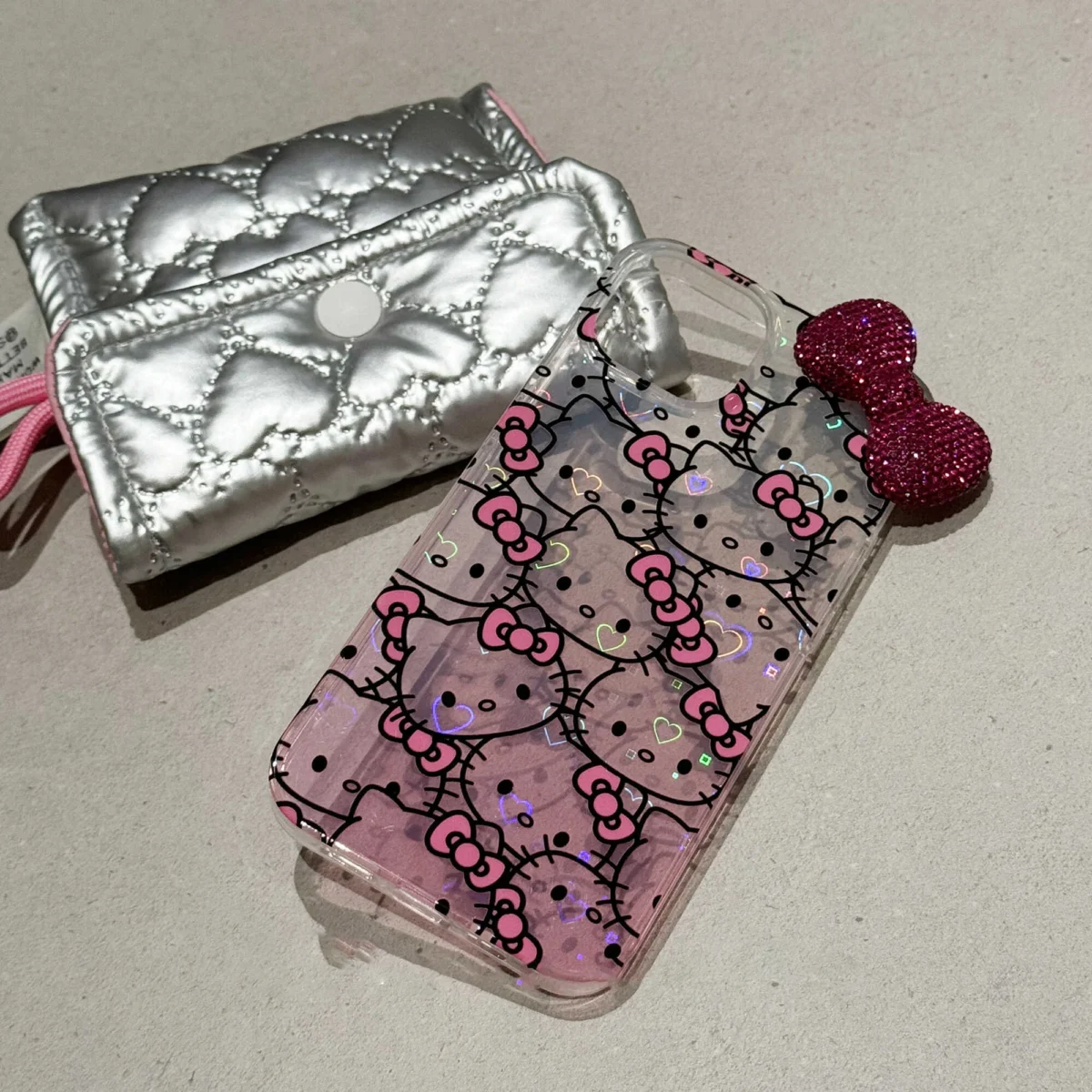 Full Screen Hello Kitty Diamond Bow Gradient Phone Case For iPhone 16 15 14 13 12 11 Pro Max XR XS MAX 7 8 Plus MINI Y2K Laser - Image 3