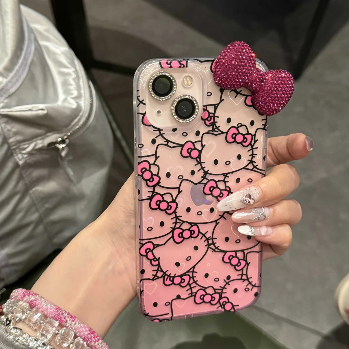 Full Screen Hello Kitty Diamond Bow Gradient Phone Case For iPhone 16 15 14 13 12 11 Pro Max XR XS MAX 7 8 Plus MINI Y2K Laser - Image 6