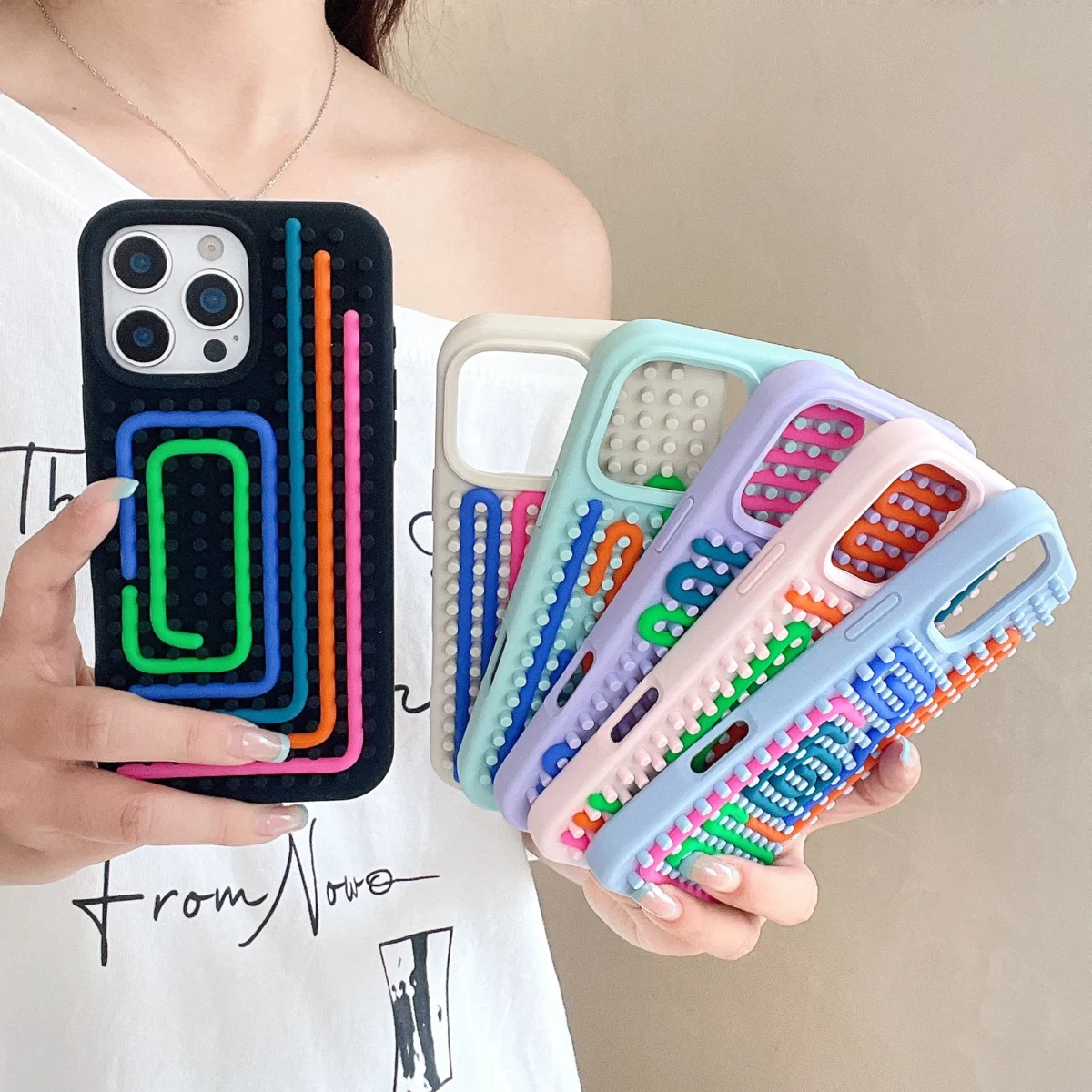 Funny DIY Dot Pattern Puzzle Maze Decompression Silicone Case For iPhone 16 15 14 13 Pro Max Creative Cute Shockproof Soft Cover - Image 6