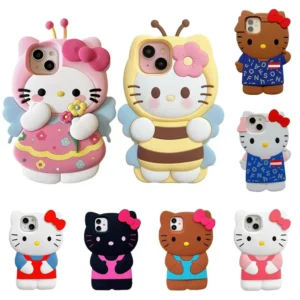 Hello Kitty 3D Cartoon Bow Case For iPhone 16 15 14 13 12 Pro Max 11 Xs Max XR 7 8 Plus 6s 5s SE Y2K Anti Fall Silicone Cover