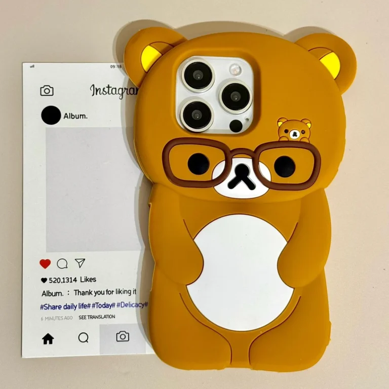 Ins Newest Rilakkuma Bear Wear Glasses Phone Case For iPhone 16 ProMax 15 14 13 12 Pro Max 6 7 8 Plus 3D Cartoon Silicone Cover
