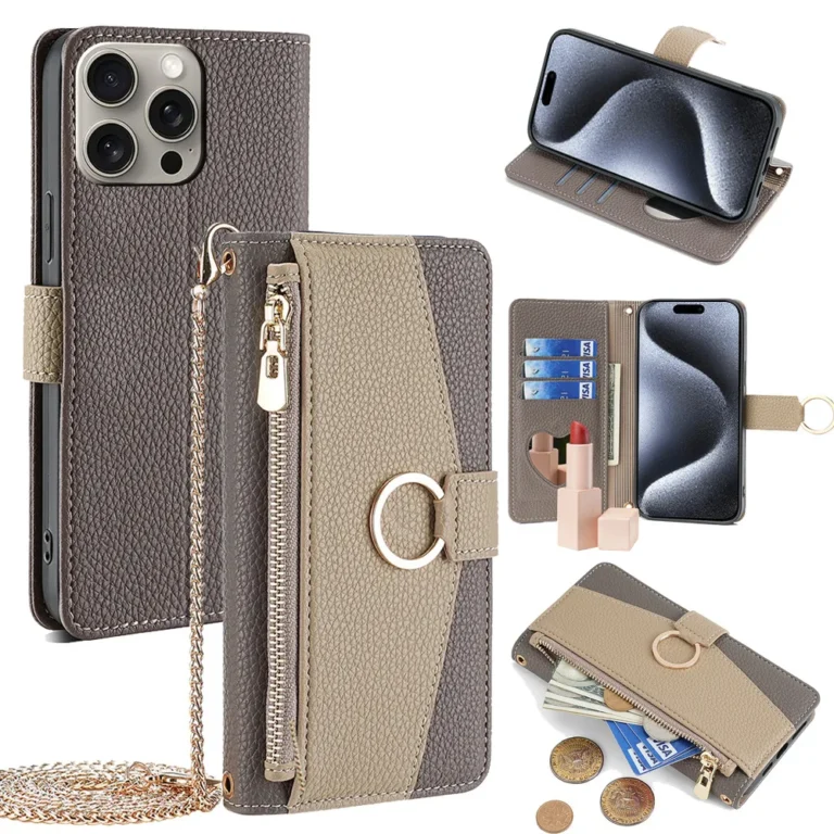 | Wholesale Price at Gaffar India Leather Phone Case for iPhone 16 15 14 13 12 11 Pro Max Crossbody Wallet Case X XR 7 8 Plus Flip Mirror Cover with Long Lanyard