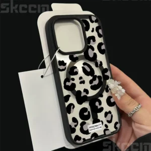 Leopard Print Clear Phone Case For iPhone 16 15 14 13 12 11 Pro Max Plus XS XR 16E Matte Magsafe Magnetic Wireless Charge Cover