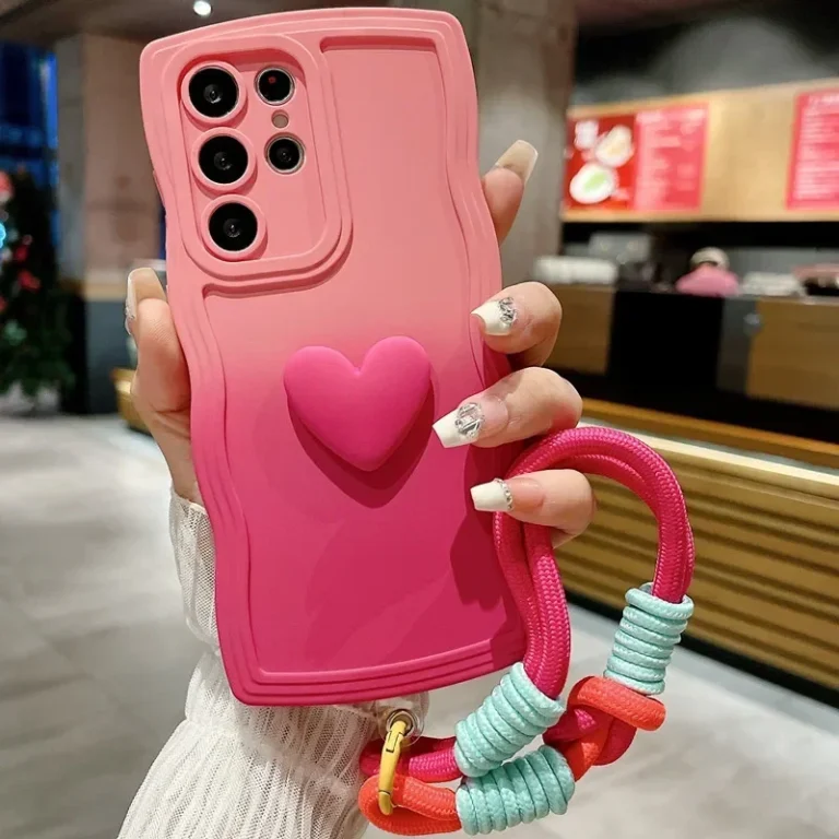 | Wholesale Price at Gaffar India Love Heart Gradient Wrist Strap Case For Samsung Galaxy S25 Ultra S24 FE S23 S21 S20 S22 Plus Note 20 A55 A535 A25 A15 5G A05s