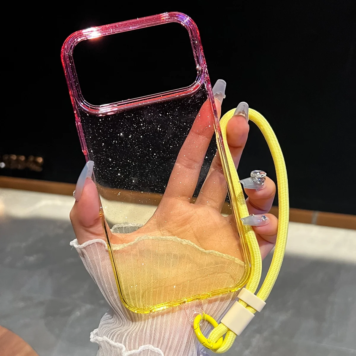 Luxury Candy Color Wrist Strap Shockproof Case For iPhone 17 Air 16 15 14 Plus 13 12 Pro Max Glitter Bumper Armor Lanyard Cover