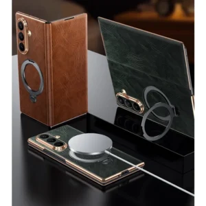 Luxury Genuine Leather for Samsung Galaxy Z Fold7 Case W25 Flip Case with Magnetic Stand Flip Leather Case for Samsung Z Fold 5