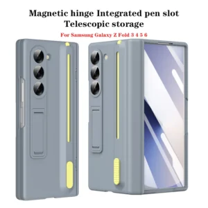 Magnetic Hinge Phone Case For Samsung Galaxy Z Fold 7 3 4 5 6 Screen Glass Protection Retractable Storage Pen Slot Holder Cover