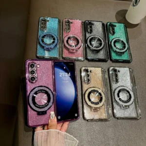 Magnetic Stand Shockproof Case For Samsung Galaxy Z Fold 7 6 5 4 3 Fold7 ZFold6 Fold5 Fold4 Fold3 5G Glitter Diamond Phone Cover