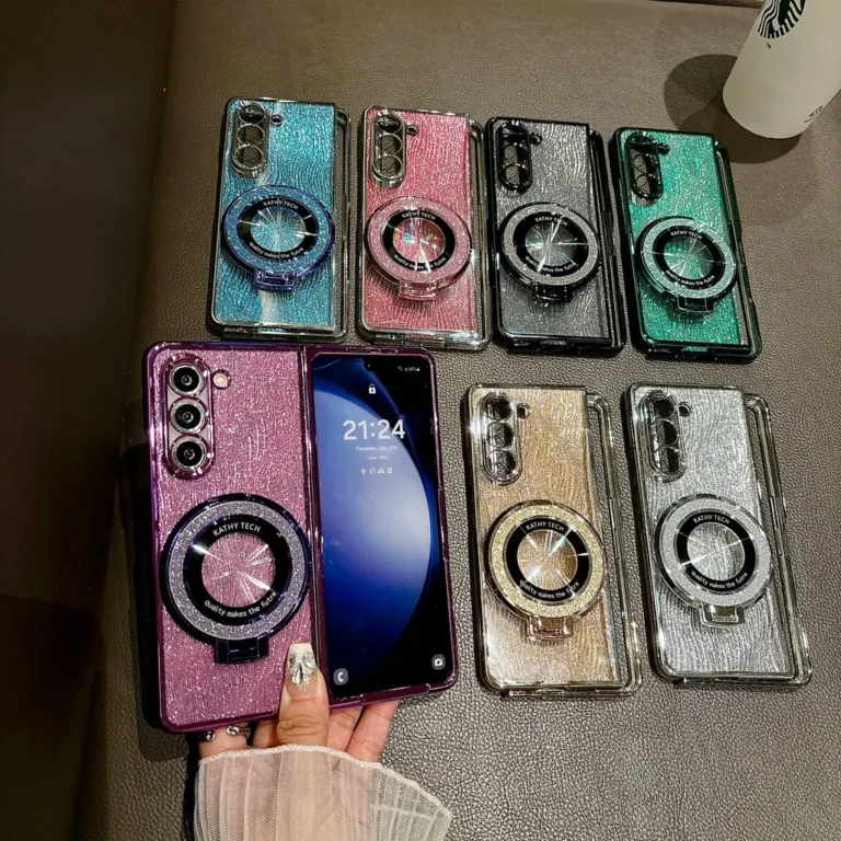 | Wholesale Price at Gaffar India Magnetic Stand Shockproof Case For Samsung Galaxy Z Fold 7 6 5 4 3 Fold7 ZFold6 Fold5 Fold4 Fold3 5G Glitter Diamond Phone Cover