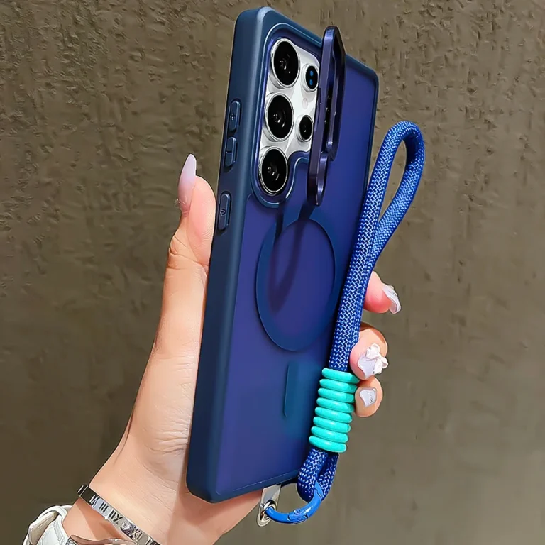 | Wholesale Price at Gaffar India Metal Stand Camera Protector Phone Case For Samsung S25 Ultra S24 Plus S23 FE A56 A16 A36 For Magsafe Magnetic Wrist Strap Cover