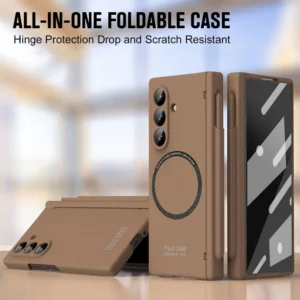 Micro-matte Skin Feel Hinge Built-in Magnetic Glass Protector Phone Case For Samsung Z Fold 7 Fold7 Galaxy Z Fold 6 5 Cover