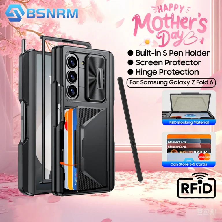 | Wholesale Price at Gaffar India Mother's Day Gift,For Galaxy Z Fold 6 Shockproof Phone Case,Back Card Pack,Integrated Pen Slot,Full Coverage 9H Protective Film