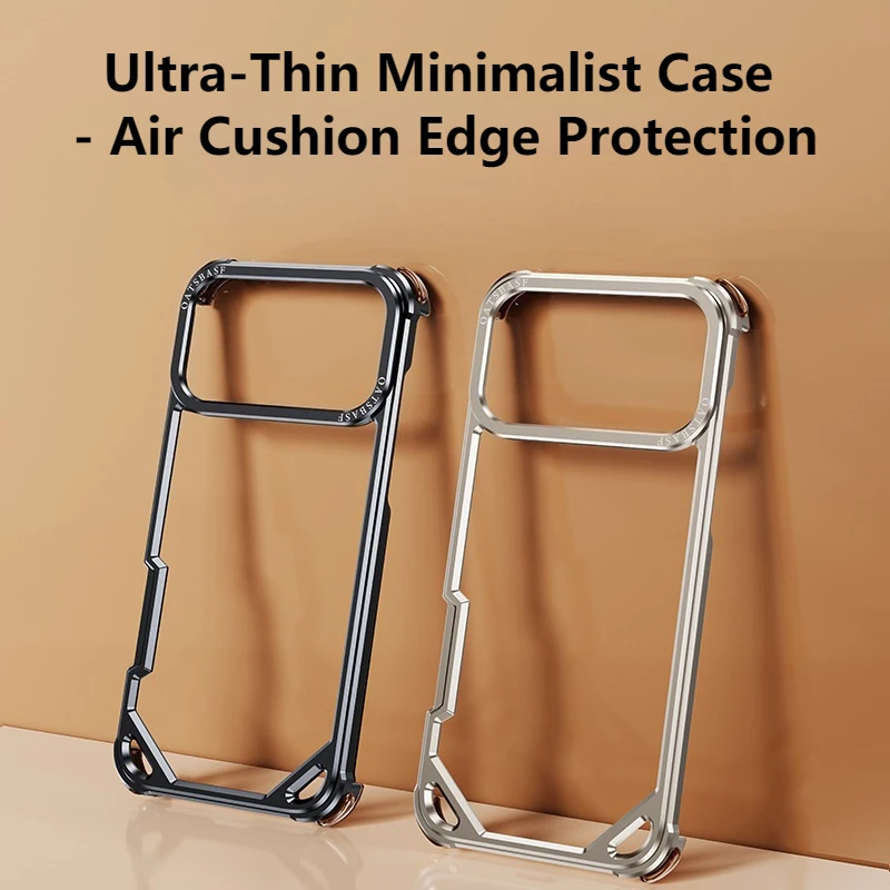 Oatsbasf Metal Frameless Phone Case for iPhone 17 Air/17 16 15 Pro/Pro Max Ultra-thin Magsafe Phone Case Air Cushion Shockproof