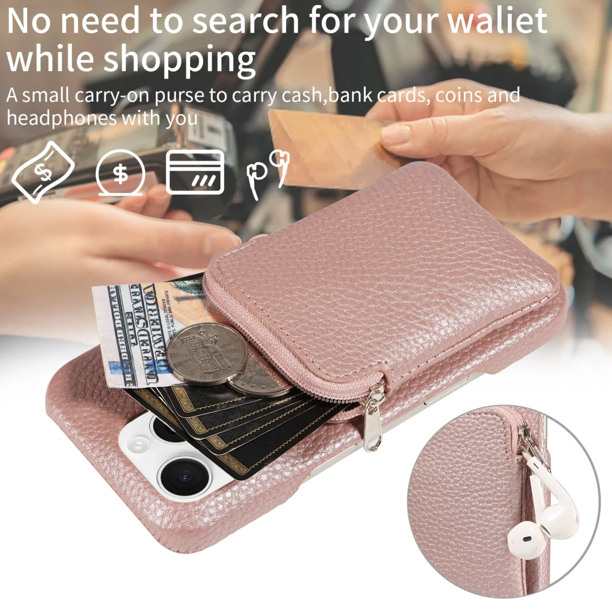 PU Leather Phone Case for IPhone 16 Pro Max15 Pro Max 14 13 12 11 Pro Max Plus Mini 7 8  with Zipper Wallet and Anti-drop Cover - Image 5