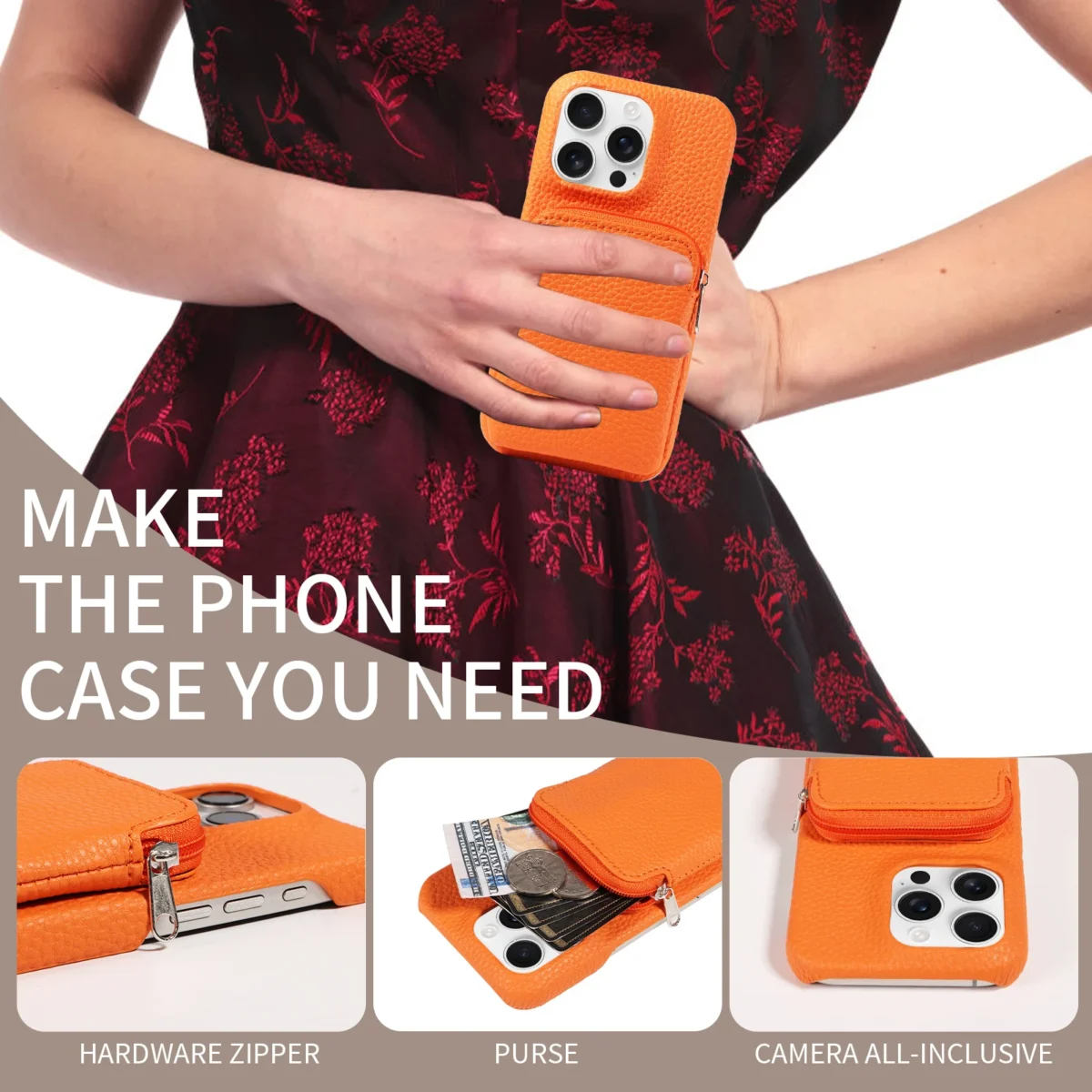 PU Leather Phone Case for IPhone 17Air 17 Pro Max 16 Pro Max 15 14 13 12 11 Pro Max Plus with Zipper Wallet and Anti-drop Cover - Image 3