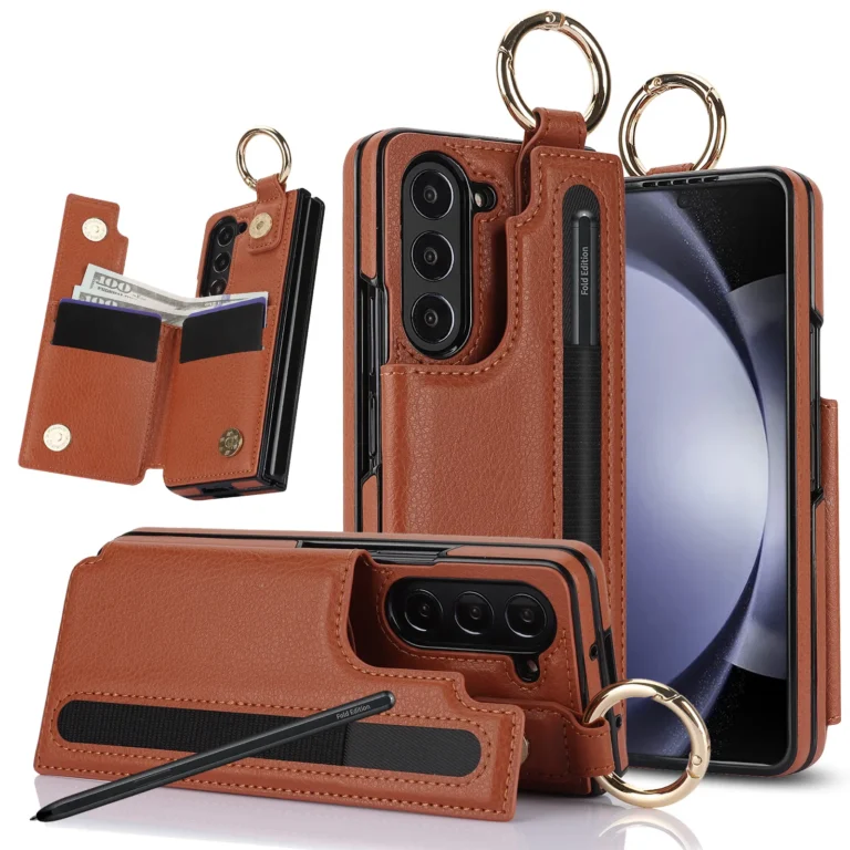 | Wholesale Price at Gaffar India PU Leather Ring Phone Case for Samsung Galaxy Z Fold 7 6 5 4 3 Fold7 Fold6 Fold5 5G Wallet with Pen Holder & Card Slot (No Pen)