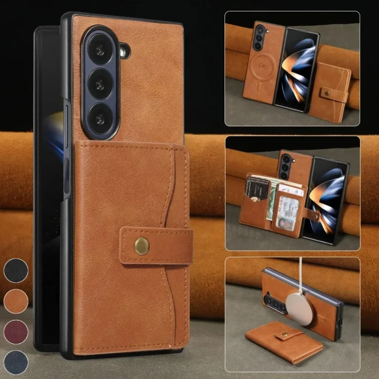 Retro Leather Many Function Phone Case For Samsung Galaxy Z Fold 7 6 5 4 3 Wireless Charge Separable Type Wallet Card Bag Cover