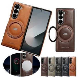 Ring Bracket Leather Case Magnetic Phone Cover For Samsung Galaxy Z Fold 7 6 5 4 3 Magsafe Phone Case Business Leather Shell