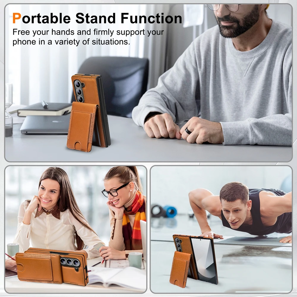 | Wholesale Price at Gaffar India Screen Film + Leather Case For Samsung Galaxy Z Fold7 Fold6 Fold5 Fold4 Fold3 Wallet Case Glass Screen Protector Cards Holder - Image 3