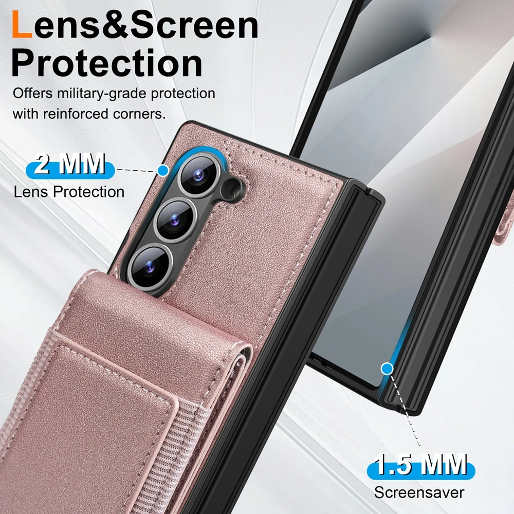 | Wholesale Price at Gaffar India Screen Film + Leather Case For Samsung Galaxy Z Fold7 Fold6 Fold5 Fold4 Fold3 Wallet Case Glass Screen Protector Cards Holder - Image 5