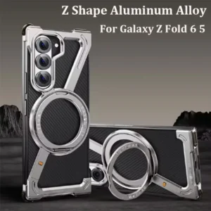 Shape Titanium Metal Case For Samsang Galaxy Z Fold 6 5 S23 S24 Ultra Plus Aluminum Alloy Bumper Magnetic Rotation Holder Cover