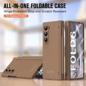 Skin Friendly Matte Folding Hinge with Tempered Film Optional Touch Pen Case for Samsung Galaxy Z Fold 6 5 4 3 Shockproof Cover