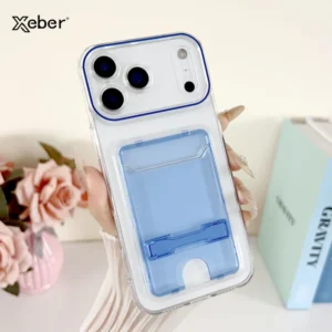 Transparent Card Holder Slot Bracket Case For iPhone 17 16 15 14 13 Pro Max Plus Wallet Folding Stand Holder Candy Color Cover