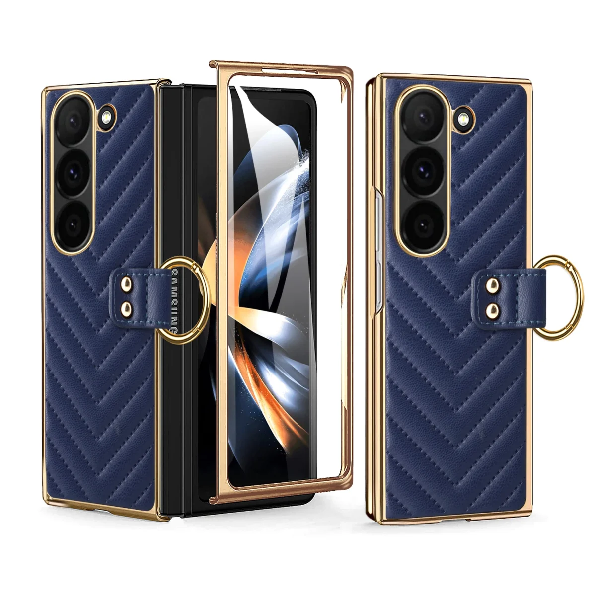 VIETAO For Samsung Galaxy Z Fold 7 Case With Ring Holder&Built-in Screen Protector Women Quilted Leather Z Fold 6 5 4 Phone Case - Image 6