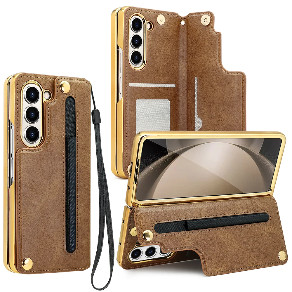 VIETAO PU Leather Z Fold 7 Phone Case With Pen Slot, Cards Wallet Holder,Hand Strap Compatible With Samsung Galaxy Z Fold 6 5 4