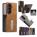 Wireless Charging Magnetic Phone Cover For Samsung Galaxy Z Fold 7 6 5 4 3 Leather Case Kickstand Bracket Phone Case Shockproof